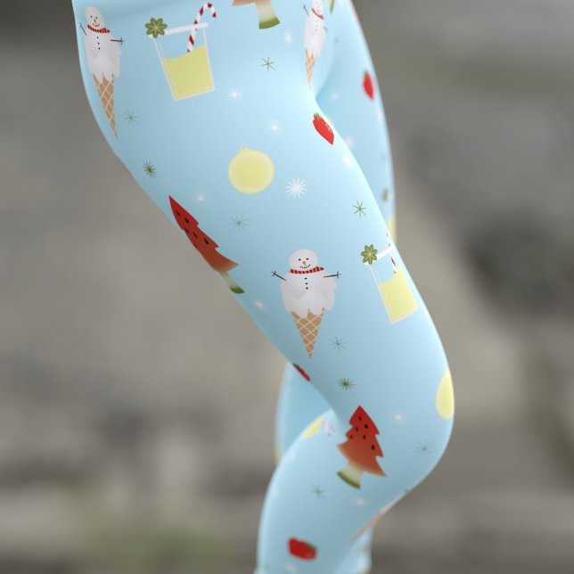 Christmas in July Pattern Cute Sky Blue Summer Leggings (Creator Uploaded)