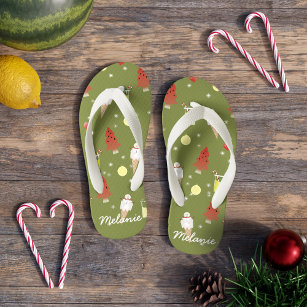 Christmas in July Personalised Green Kid's Jandals