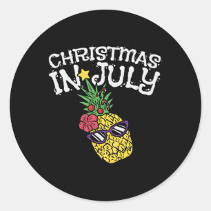 Christmas In July Pineapple Funny Summer Tropical Classic Round Sticker