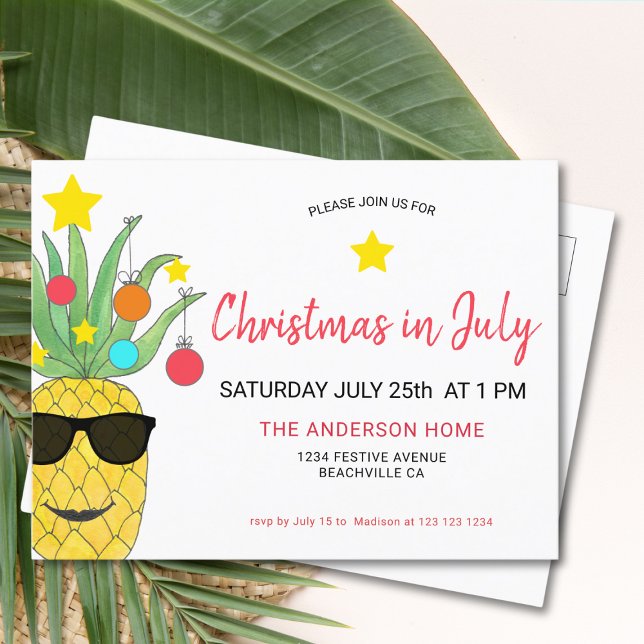 Christmas In July Pineapple Invitation Postcard (Creator Uploaded)