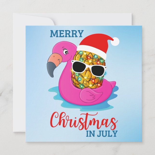 Christmas in July Pineapple Santas Hat Flamingo Ho Card (Front)