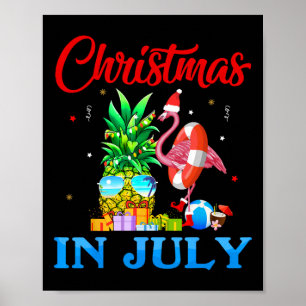 Christmas In July Pineapple Xmas Tree Flamingo San Poster