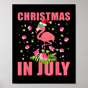 christmas in july pink flamingo funny xmas men wom poster