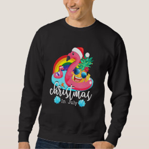 Christmas In July Pink Flamingo Hawaiian Summer Ki Sweatshirt