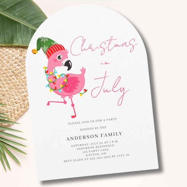 Christmas In July Pink Flamingo Party Invitation (Creator Uploaded)