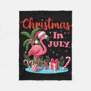 Christmas In July Pink Flamingo Santa Hat Men Wome Fleece Blanket