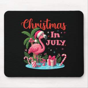 Christmas In July Pink Flamingo Santa Hat Men Wome Mouse Pad