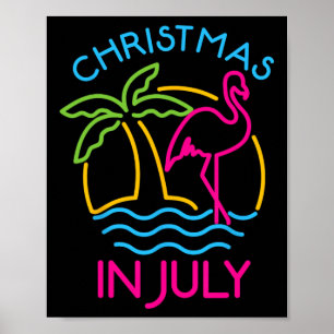 Christmas In July Pink Flamingo Santa Hat Summer V Poster