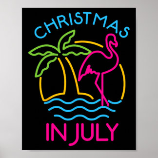 Christmas In July Pink Flamingo Santa Hat Summer V Poster