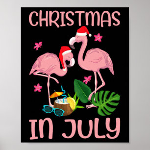 Christmas In July Pink Flamingo With Santa Hat 1 Poster