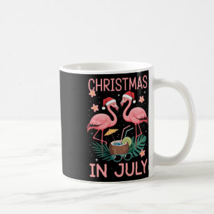 Christmas In July Pink Flamingo With Santa Hat Coffee Mug