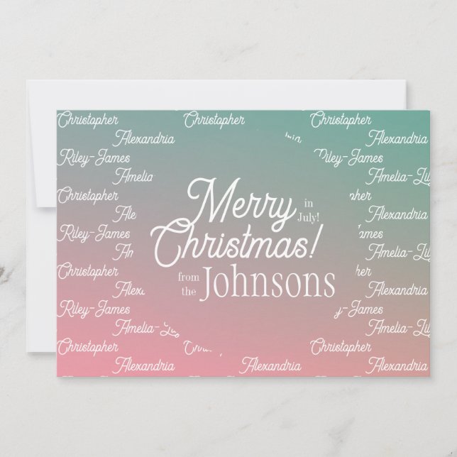 Christmas in July Pink Green Ombre Party Holiday Card (Front)