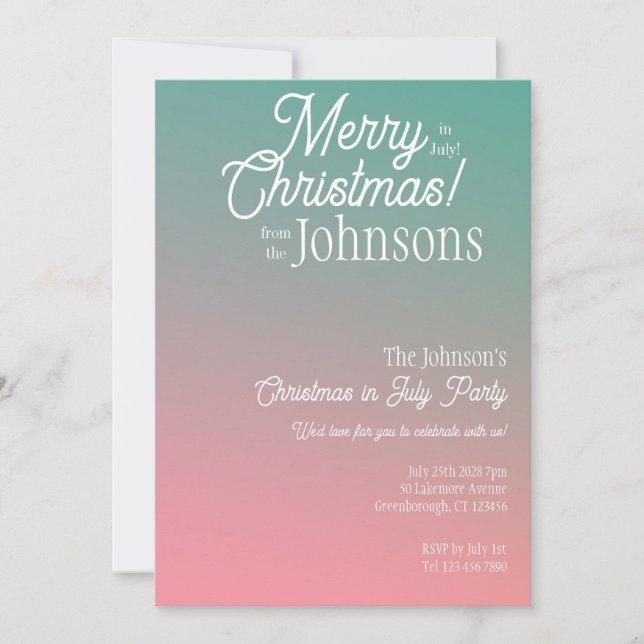 Christmas in July Pink Green Ombre Party Invitation (Front)