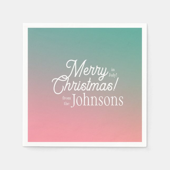 Christmas in July Pink Green Ombre Party Napkin (Front)