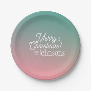 Christmas in July Pink Green Ombre Party Paper Plate