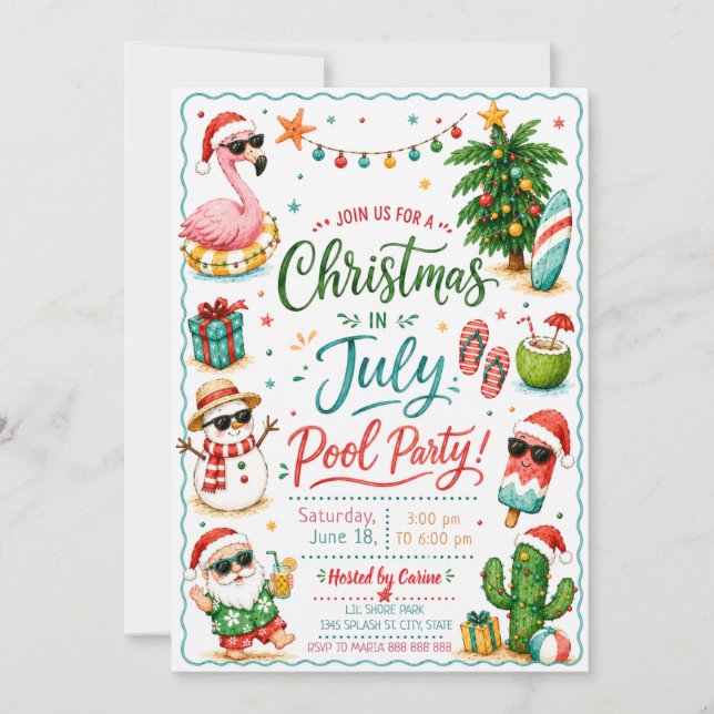 Christmas in July Pool Party Invitation (Front)
