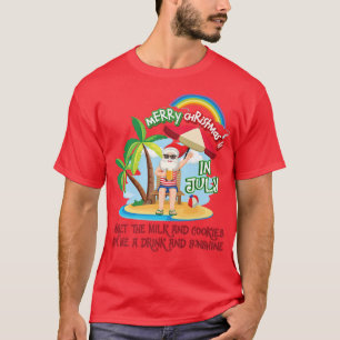 Christmas In July Pool Party Santa Drinking Summer T-Shirt