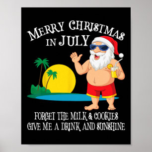 Christmas In July Pool Party Santa Men Women Vacat Poster