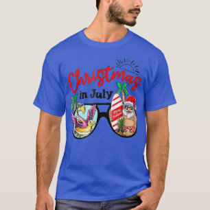 Christmas In July Pool Party Santa Surf Flamingo F T-Shirt