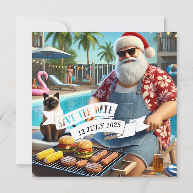Christmas in July Pool Party with Santa Claus Invi Save The Date (Front)