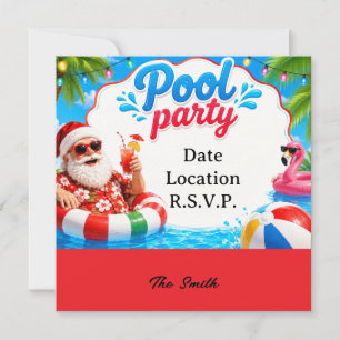 Christmas in July Pool Party with Santa Claus Invitation