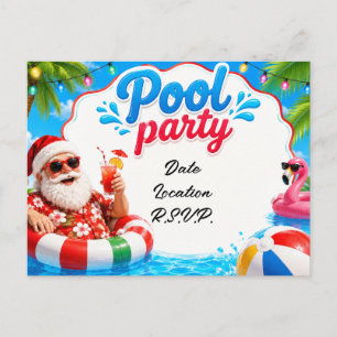 Christmas in July Pool Party with Santa Claus Postcard