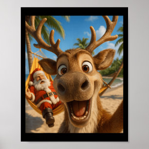 Christmas In July – Reindeer Selfie Santa Boys Kid Poster