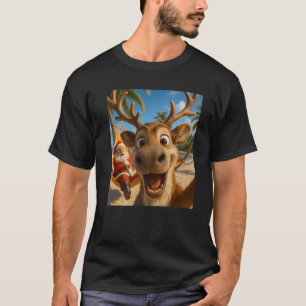Christmas in July Reindeer Selfie Santa Boys Kids  T-Shirt