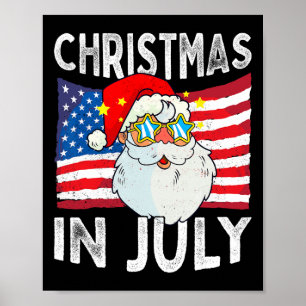 Christmas In July Retro Hipster Funny Santa Men Wo Poster