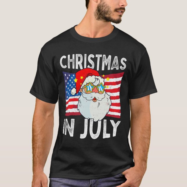 Christmas In July Retro Hipster Funny Santa Men Wo T-Shirt (Front)