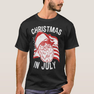 Christmas In July Retro Hipster Santa 4th Of July  T-Shirt