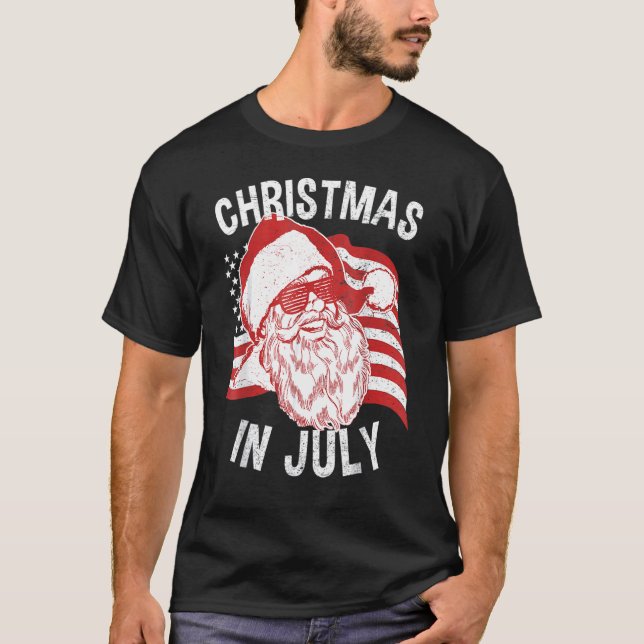 Christmas In July Retro Hipster Santa 4th Of July  T-Shirt (Front)