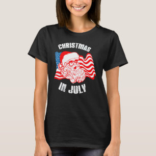 Christmas In July Retro Hipster Santa 4th Of July T-Shirt