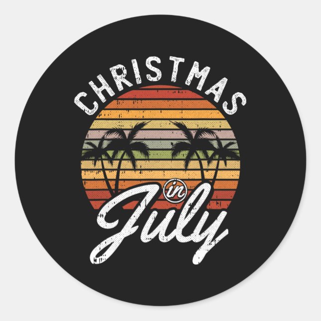 Christmas In July Retro Tropical Beach Summer Hawa Classic Round Sticker (Front)
