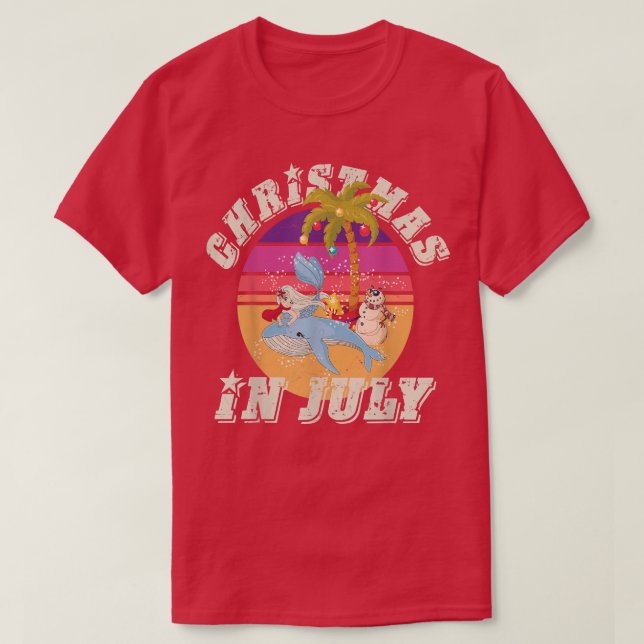 Christmas In July s for Women Cute Mermaid Blue Wh T-Shirt (Design Front)