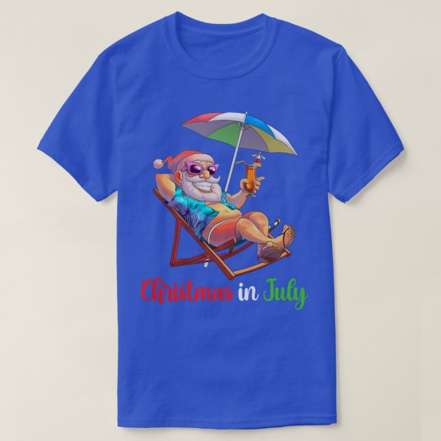 Christmas In July Santa Beach Chair Umbrella Cockt T-Shirt (Design Front)