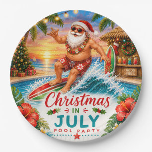 Christmas in July Santa Beach Party Paper Plates,  Plate