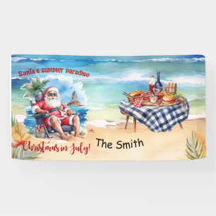 Christmas in July Santa Claus at the beach funny Banner