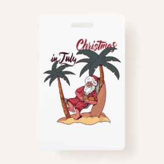 Christmas In July Santa Claus Patriotic USA Sungla ID Badge