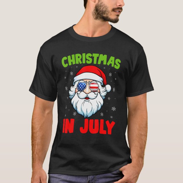 Christmas In July Santa Claus Summer Swimming T-Shirt (Front)