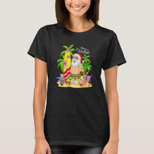 Christmas In July Santa Claus Surfing Beach Hawai T-Shirt
