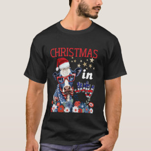 Christmas in July Santa Cow in Summer Flower Field T-Shirt