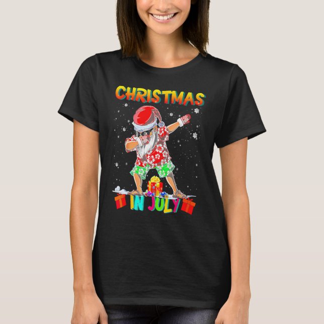 Christmas In July  Santa Dabbing Summer Santa Surf T-Shirt (Front)