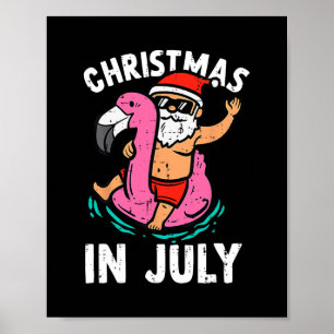 christmas in july santa doflamingo hawaii beach he poster