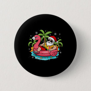 Christmas In July Santa Flamingo Beach Summer  6 Cm Round Badge
