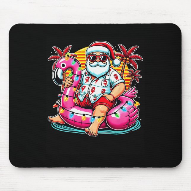 Christmas In July Santa Flamingo Float Summer Xmas Mouse Pad (Front)