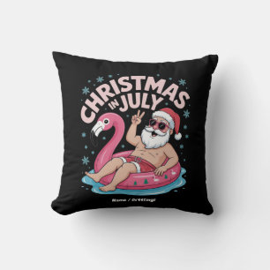 Christmas in July Santa Flamingo Funny Summer Xmas Cushion