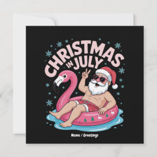Christmas in July Santa Flamingo Funny Summer Xmas Invitation