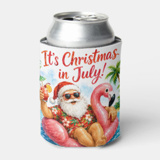 Christmas In July Santa Flamingo Hawaiin Fun Can Cooler