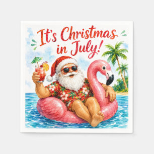 Christmas In July Santa Flamingo Hawaiin Fun Napkin